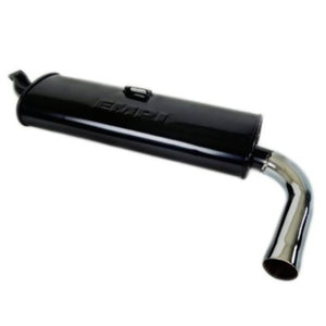 REPLACEMENT MUFFLER, SINGLE QUIET PACK, TYPE 2, 63-71, BLACK, SMALL FLANGE IN 1:00 POSITION