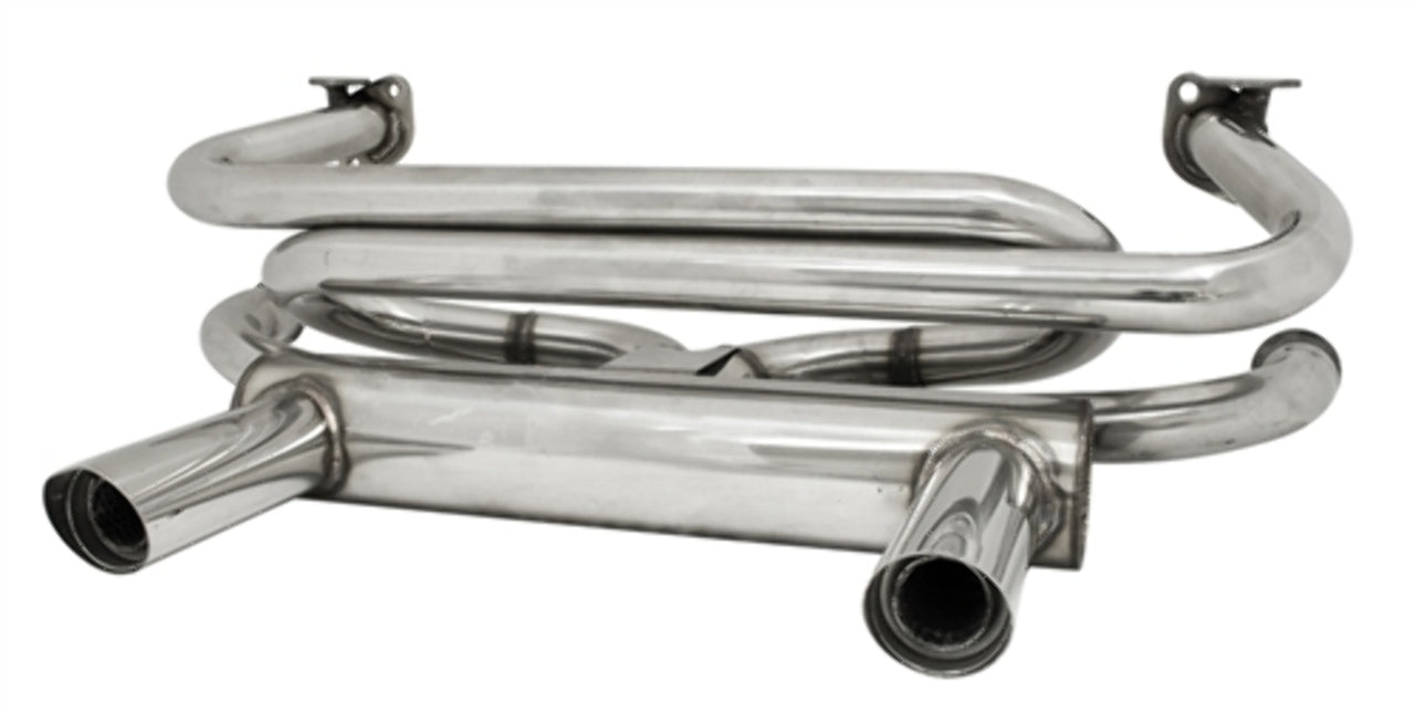 STAINLESS STEEL 2-TIP EXHAUST, TYPE 1 & GHIA, 1300-1600CC, 66-73