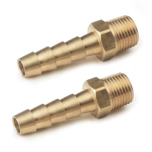 STRAIGHT BRASS FUEL FITTINGS, MALE 1/8" NPT X 5/16" BARBED, PAIR