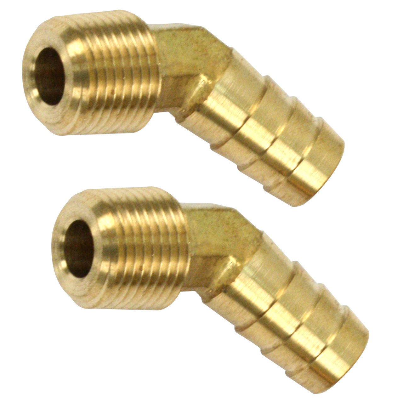 BRASS FITTINGS 30 DEGREE, MALE 3/8" NPT X 1/2" BARBED, PAIR