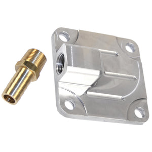 BILLET ALUMINUM OIL PUMP COVER WITH FULL FLOW FITTING & GASKET