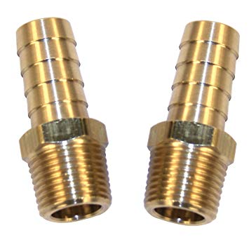 STRAIGHT BRASS FITTINGS, MALE 1/2" NPT X 3/8" BARBED, PAIR