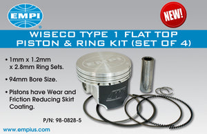 Wiseco Type 1 Flat Top Piston, Set of 4