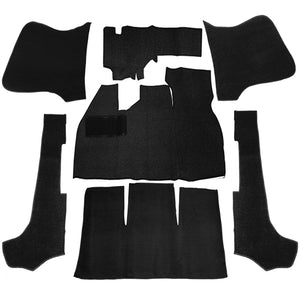 BLACK 7 PIECE CARPET KIT VW CONVERTIBLE BUG 1958-1970, WITH FOOT REST