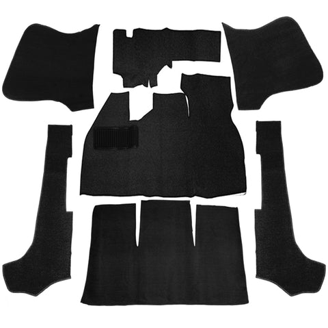 BLACK 7 PIECE CARPET KIT VW CONVERTIBLE BUG 1958-1970, WITH FOOT REST