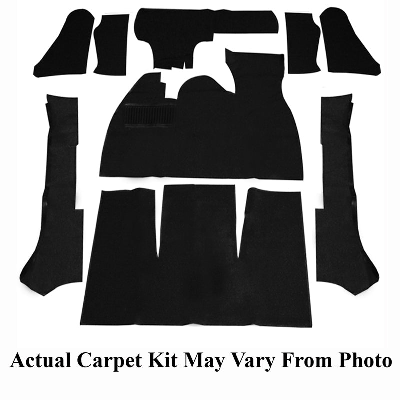 BLACK 11 PIECE CARPET KIT VW CONVERTIBLE BUG 1973-1979, WITH FOOT REST