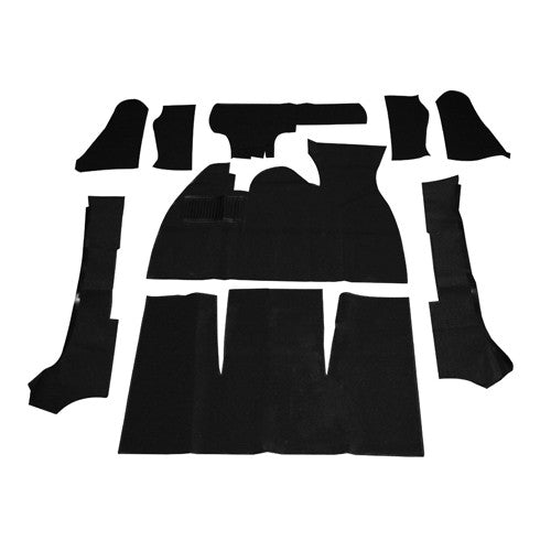 BLACK 9 PIECE CARPET KIT VW CONVERTIBLE BUG 1971-1972, WITH FOOT REST