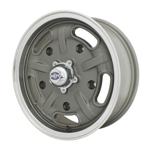 Corsa Wheel, Grey With Polished Lip, 5.5" Wide, 5 on 205mm